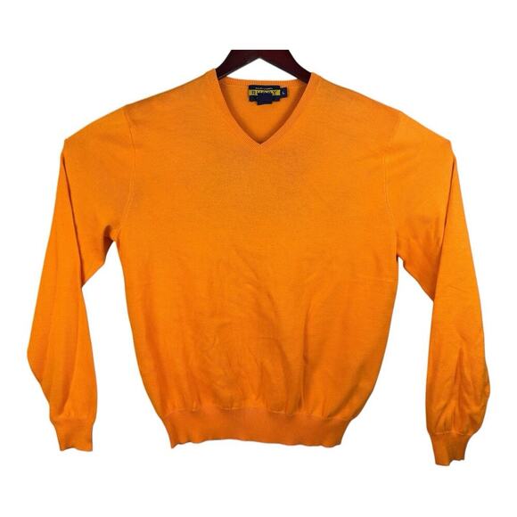 Polo Ralph Lauren Sweater Rugby Mens Large Orange Pullover V-Neck Sweatshirt - Picture 1 of 11
